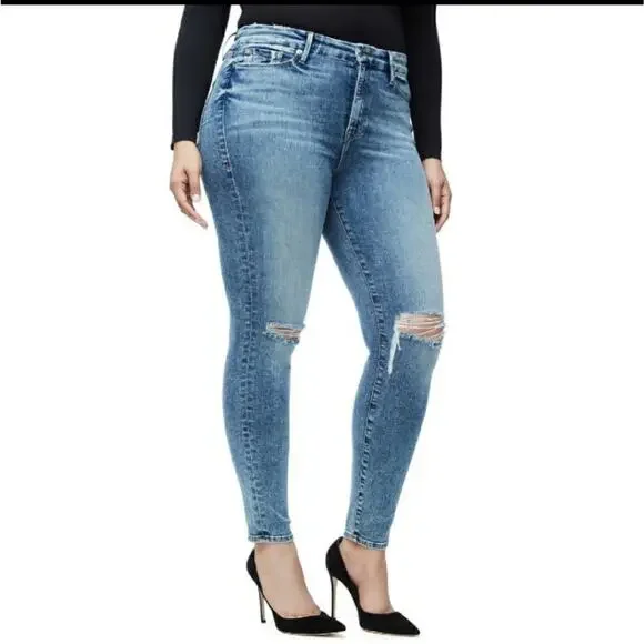 NWT! Good American Good Legs Crop High Waist ripped busted Sz 24W - Picture 1 of 11